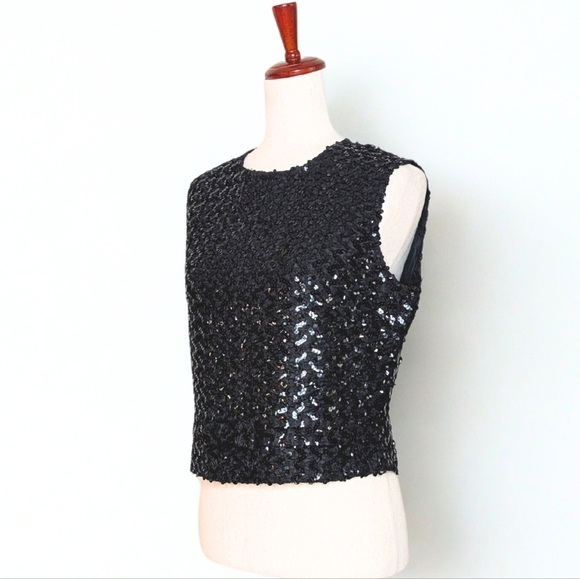 Vintage 50's Black Sequin Sleeveless Top with Bow Detail Size 12 - Picture 1 of 14